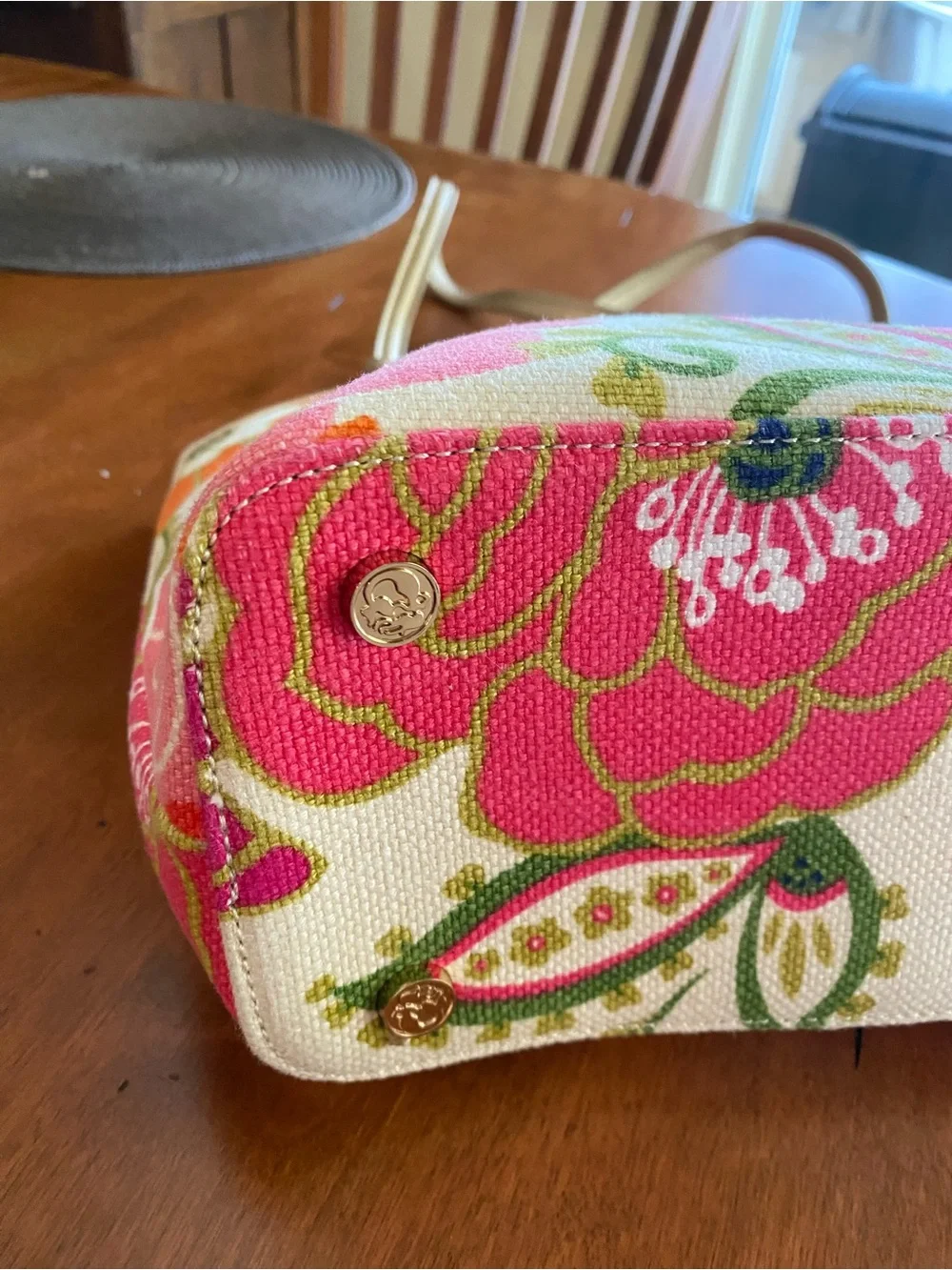 Spartina 449 Floral Canvas Tote in Pink Multi with Gold Handles